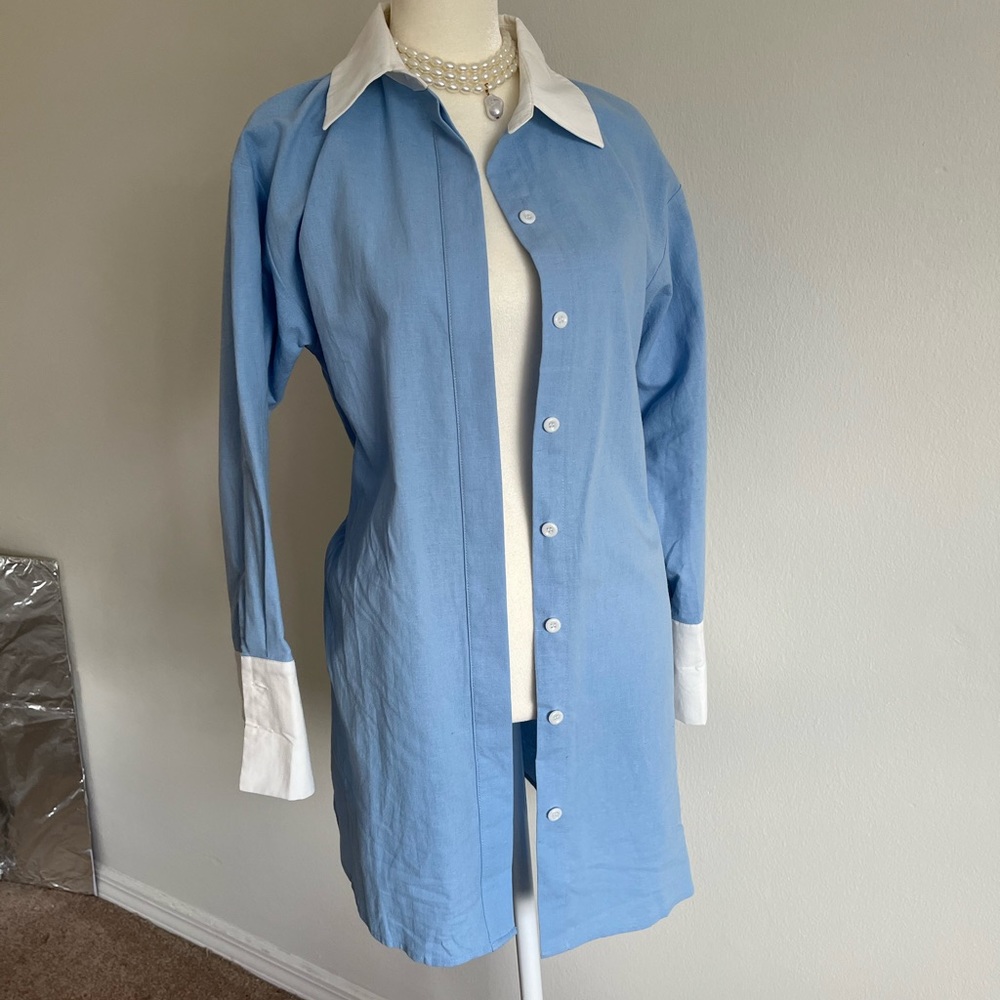 Blue button down white french cuffs